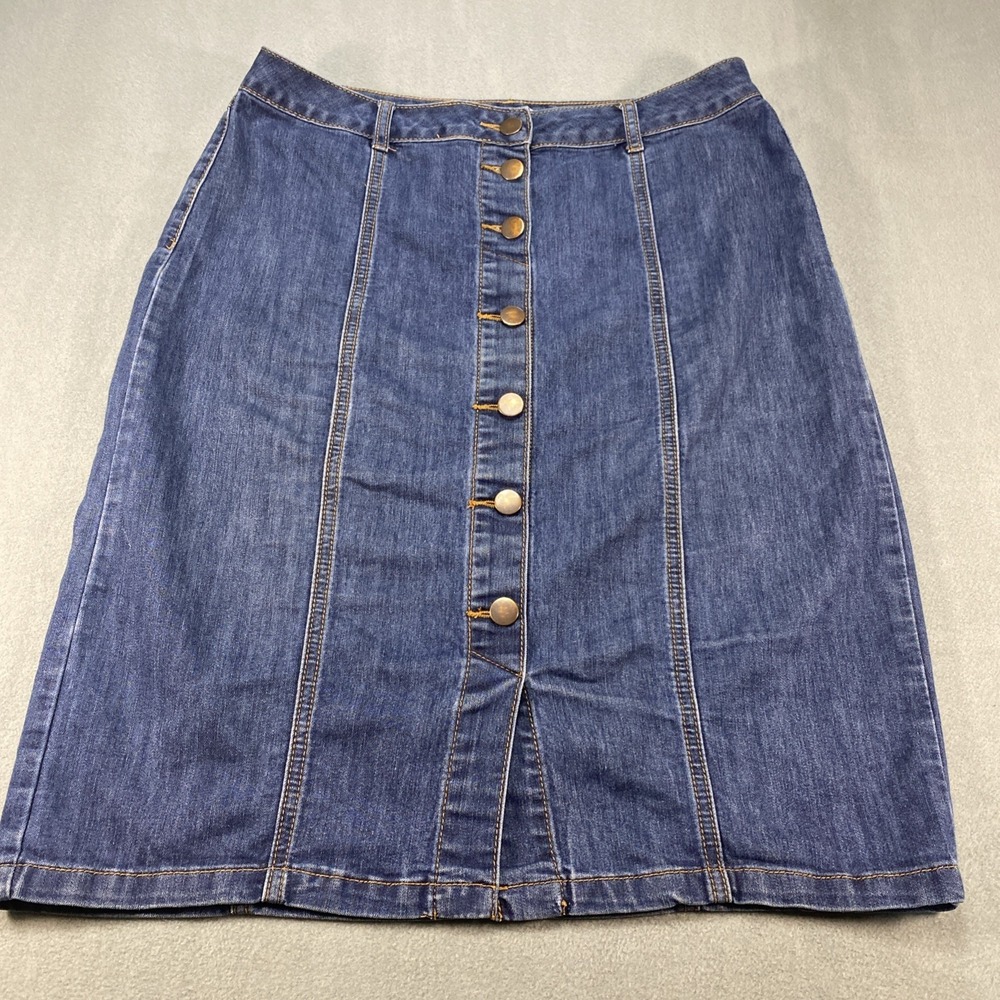 Est 1946 Denim Skirt Midi Button Front Medium Wash Blue Size 12